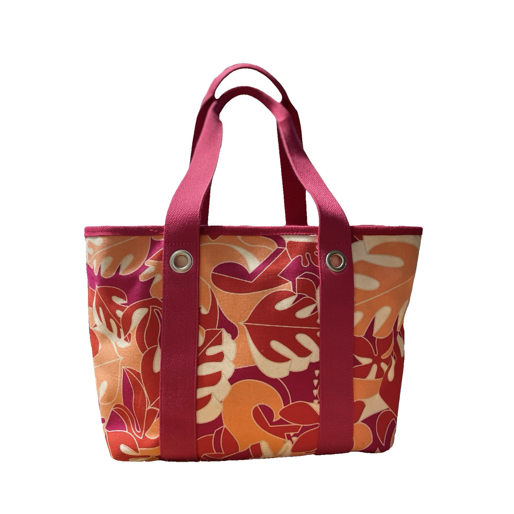 Lacoste Canvas Beach Tote Bag Tropical Pink Orange Shopper w/ Zip Pouch - Picture 3 of 14